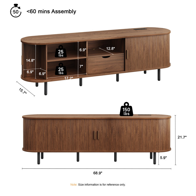 Tv Stand With Storage And Shelves Designed To Fit 55’’ - 80’’ Tvs. Wood Entertainment Center For Living Room And Bedroom, Media Console And Modern Tv Console Table