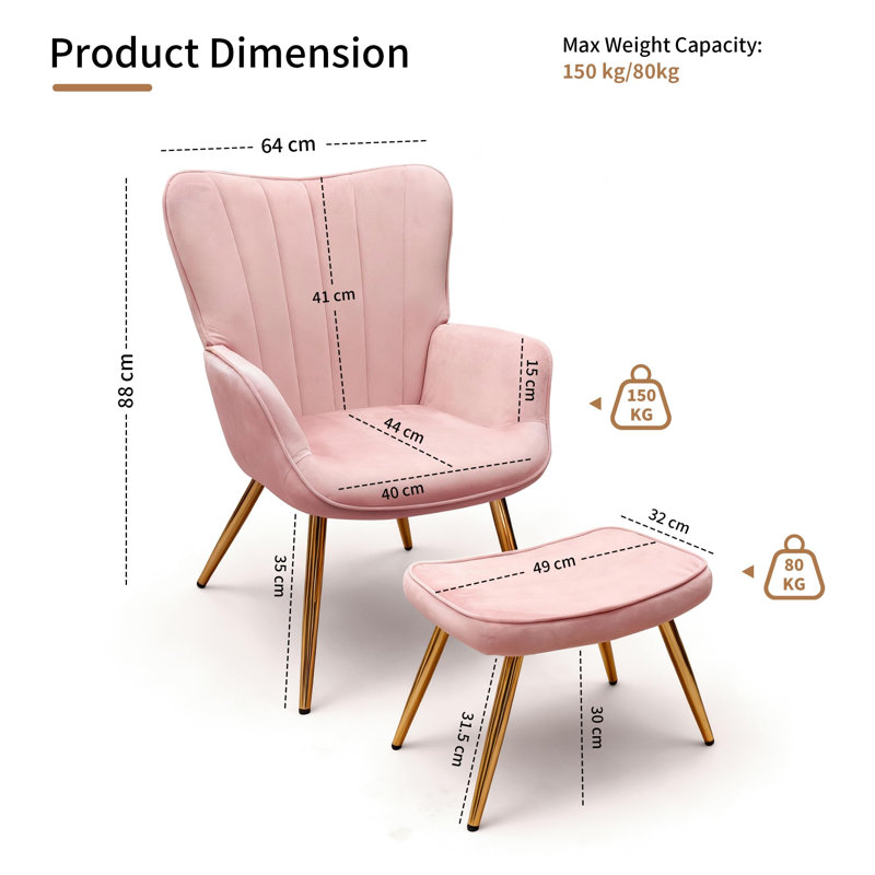 Velvet With Footstool Armchair