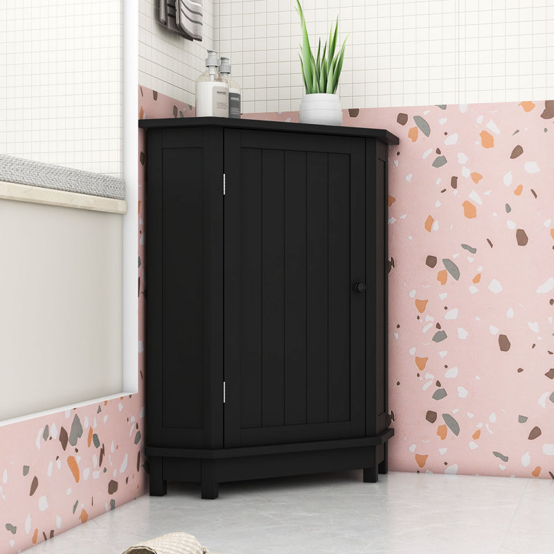 Armoire de salle de bain en bois avec tablette réglable, Noir