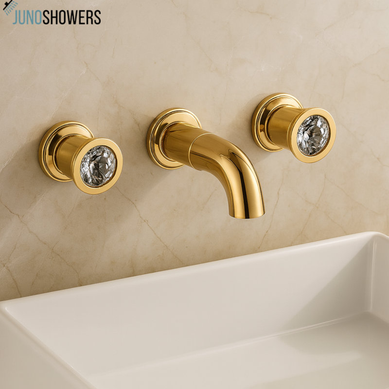 Pistoia Luxurious Chrome 3 Hole Wall Mounted Bathroom Faucet Modern Waterfall Design by Juno