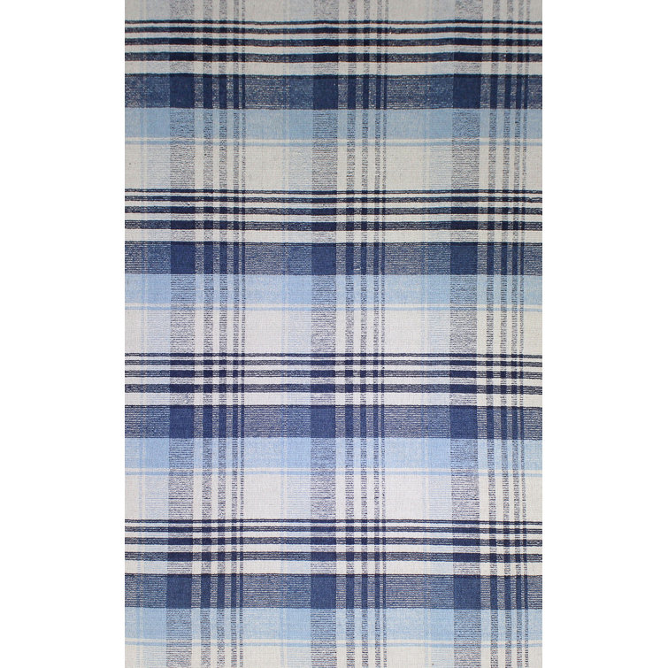 Tapis beige / bleu en laine / coton tissé à la main Pickering