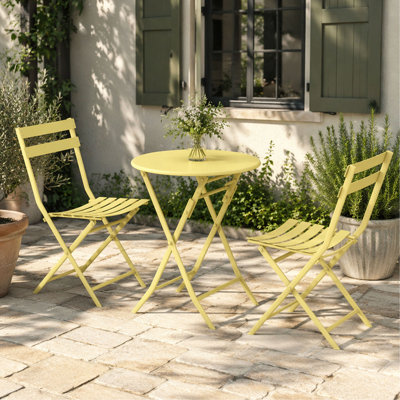 Ensemble bistro 3 pièces pour terrasse - table ronde pliable et chaises