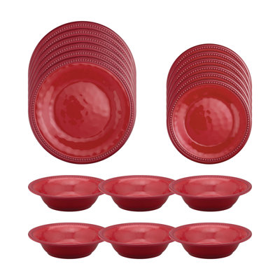 Beaded 18 Piece Melamine Dinnerware Set Plate and Bowl Set - Service for 6