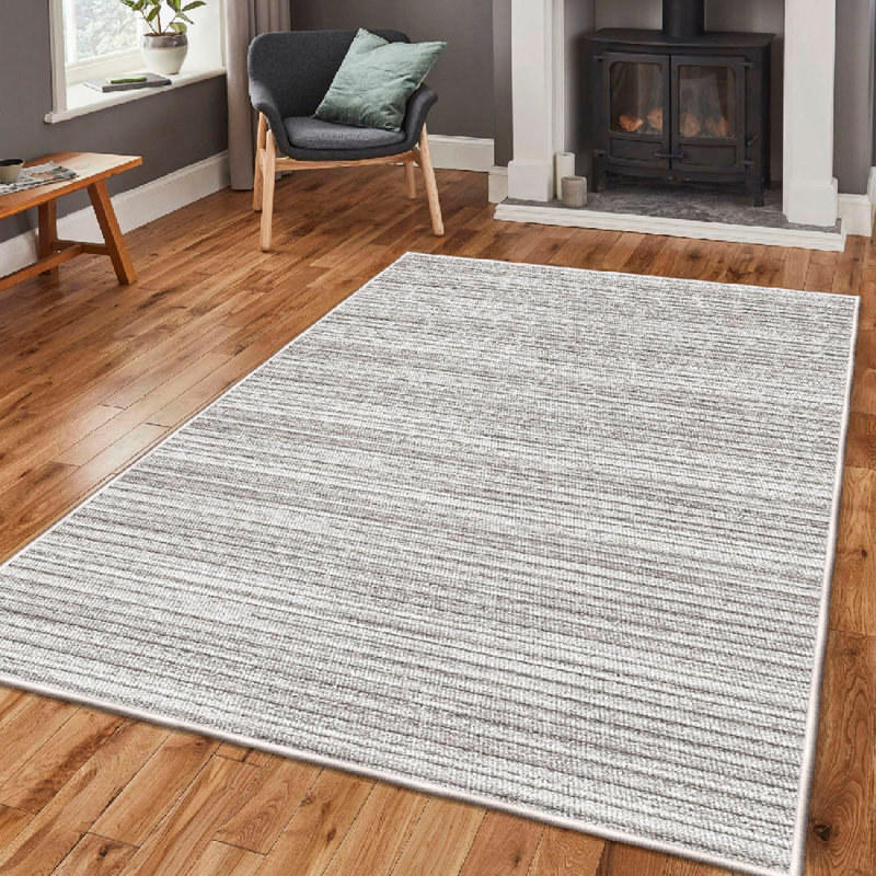Wencil Luxurious Cotton Area Rug, 4.0 x 5.9 ft, Beige & Grey | 100% Cotton, 1200 gr/m2, 0.4 in Pile Height | Antibacterial, Non-Slip PVC Underside, Machine Washable | Perfect for Living Room, Bedroom & Home Decor