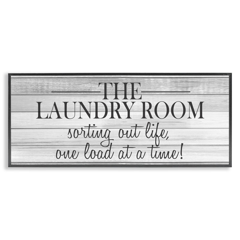 Laundry Sorting Out Life Typography Black and White Planked Look Oversized Black Framed Giclee Texturized Art by Kimberly Allen