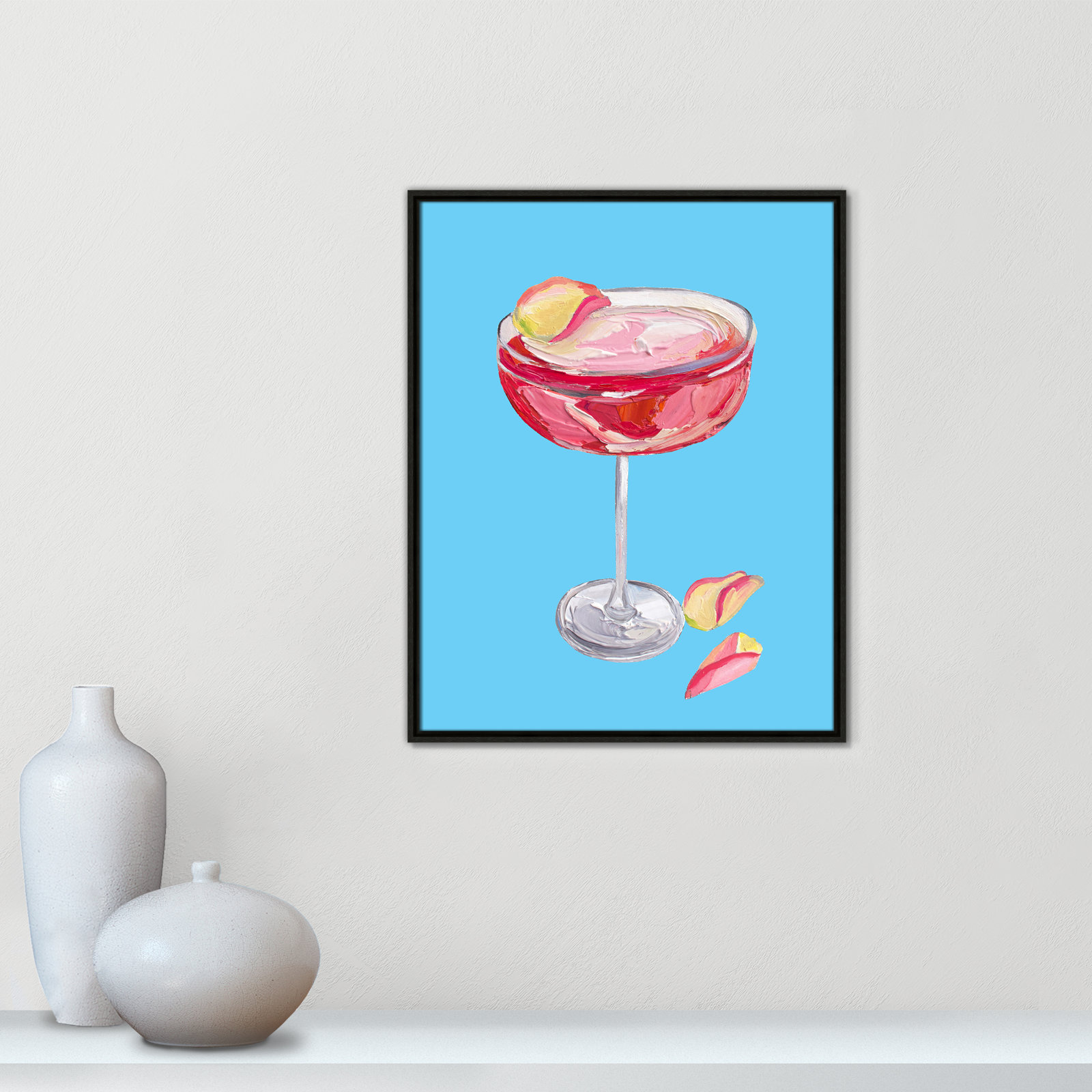 Sparkling Rose Gin Cocktail Print by Straker, 29.5" H x 23.5" W, Espresso Floater