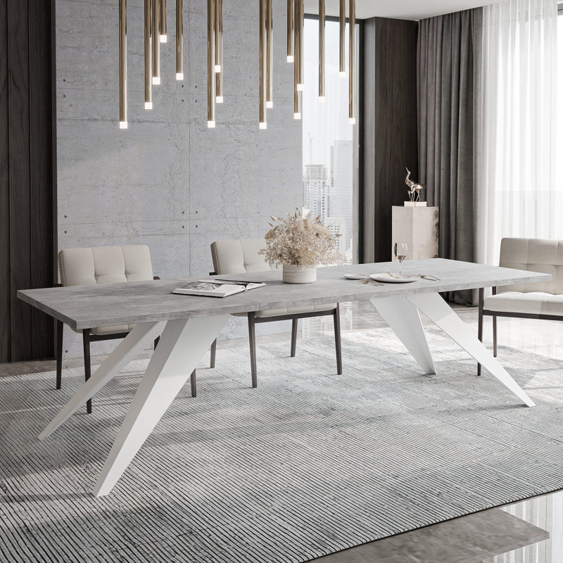 Metal Base Dining Table, White, Bellato Grey, 76cm H x 140cm W x 80cm D