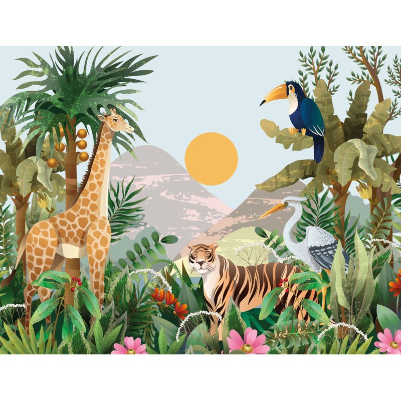 Papier peint animaux tropicaux Jungle Nature, 100 po x 96 po, Non tissé