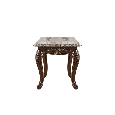 Table de bout de style classique, cerisier riche et marbre, pour espace de vie principal, table sophistiquée à installation instantanée, combinaisons de bois variées, utilisation immédiate