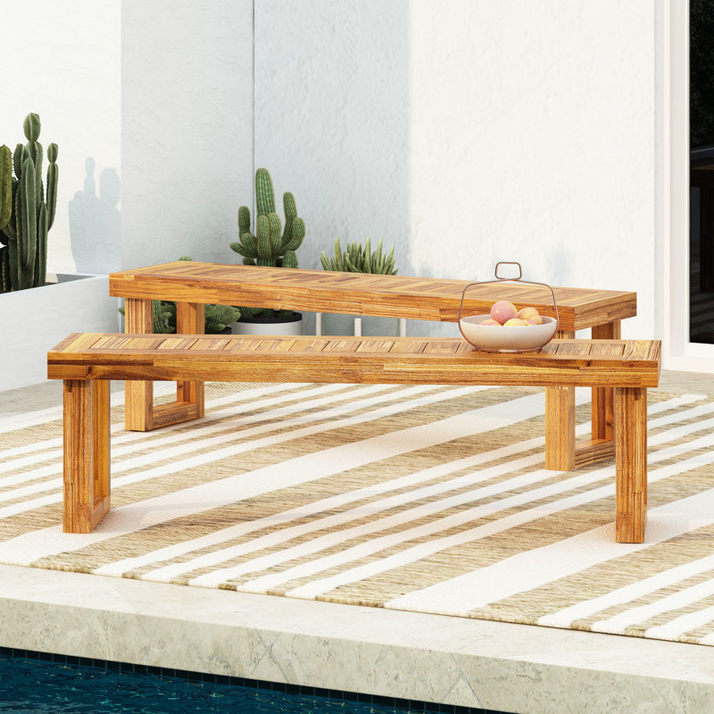 2 Natural Wood Bench - , Construction (2) Natural, Weather- Frame