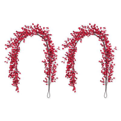 Ensemble de 2 guirlandes de baies rouges de 6 pi, verdure de Noël artificielle, décoration de Noël polyvalente pour rampe et porte