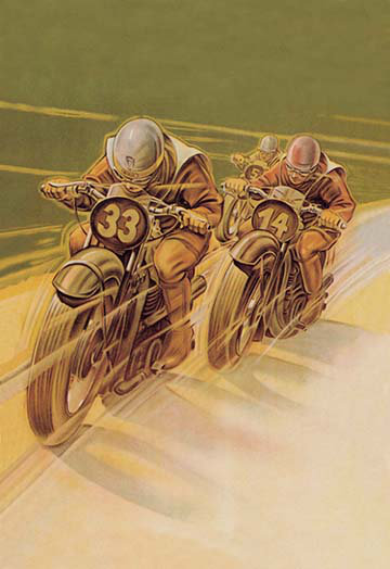 « motocyclette racing », affiche rétro, H 66 po x l 44 po x P 1,5 po