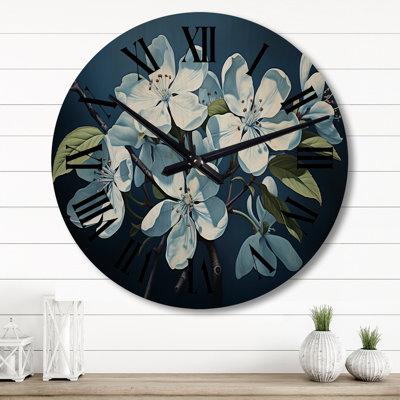 Apple Blossom Monochromatic Elegance II - Apple Blossom Oversized Wood Wall Clock