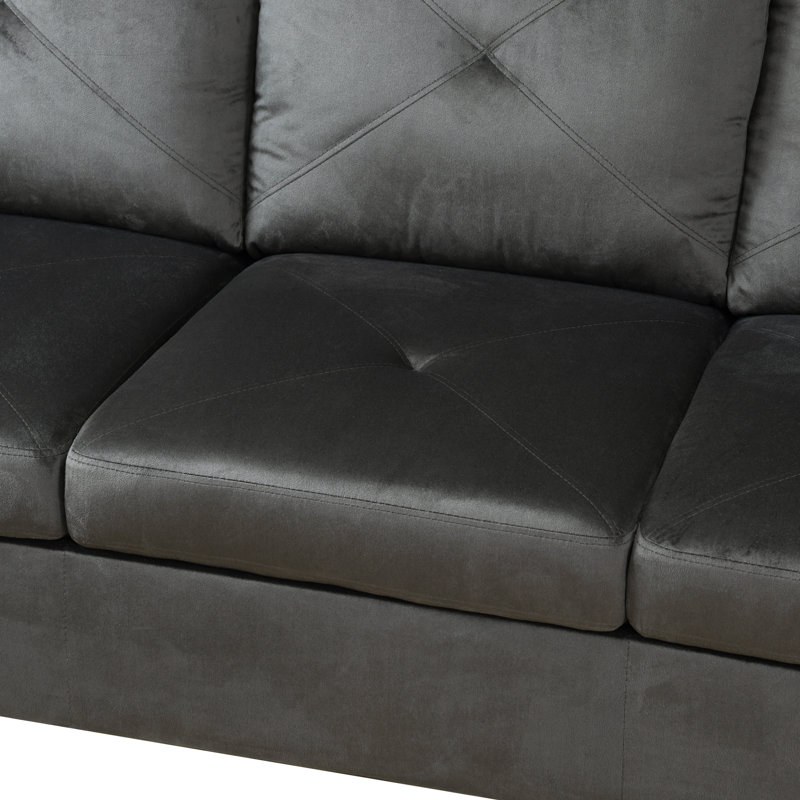 Halid Wide Sofa & Chaise with Ottoman, Left Hand Facing, Black Microfiber