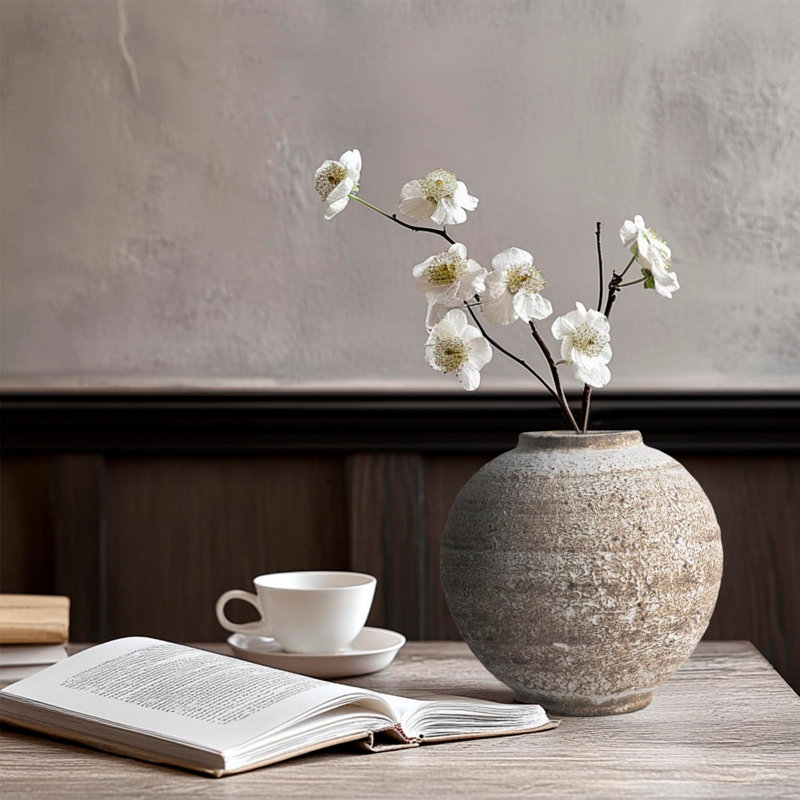 Vase de campagne 5,5 pouces en céramique avec finition patinée, vase à fleurs rustique et étanche pour Boho Home Decor, décoration de table et tablette