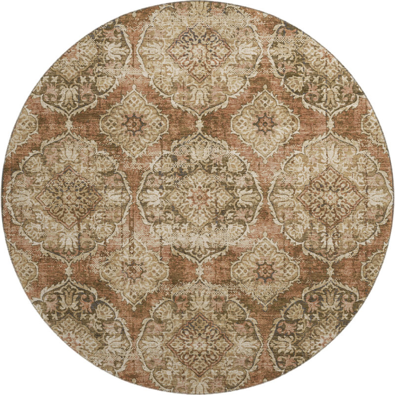 Premium Machine Washable Mayfield AMF2196 panel Rug, 8' Round, Paprika