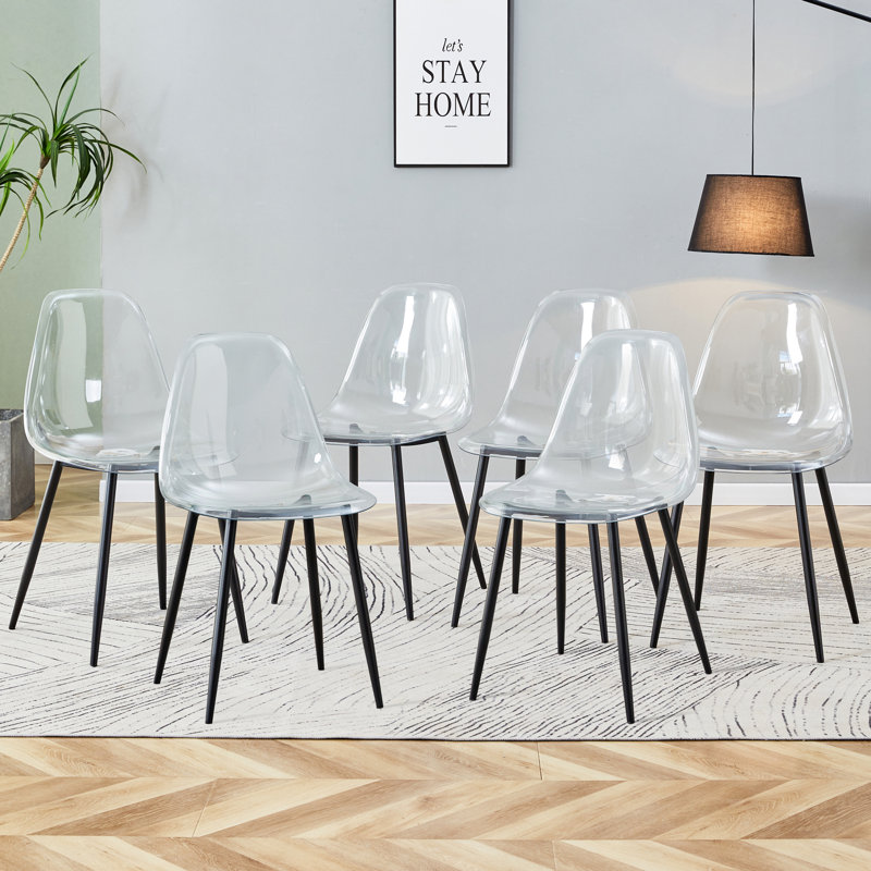 Chaises de salle à manger modernes en acrylique transparent avec pieds élégants en métal (ensemble de 6), 6, Noir