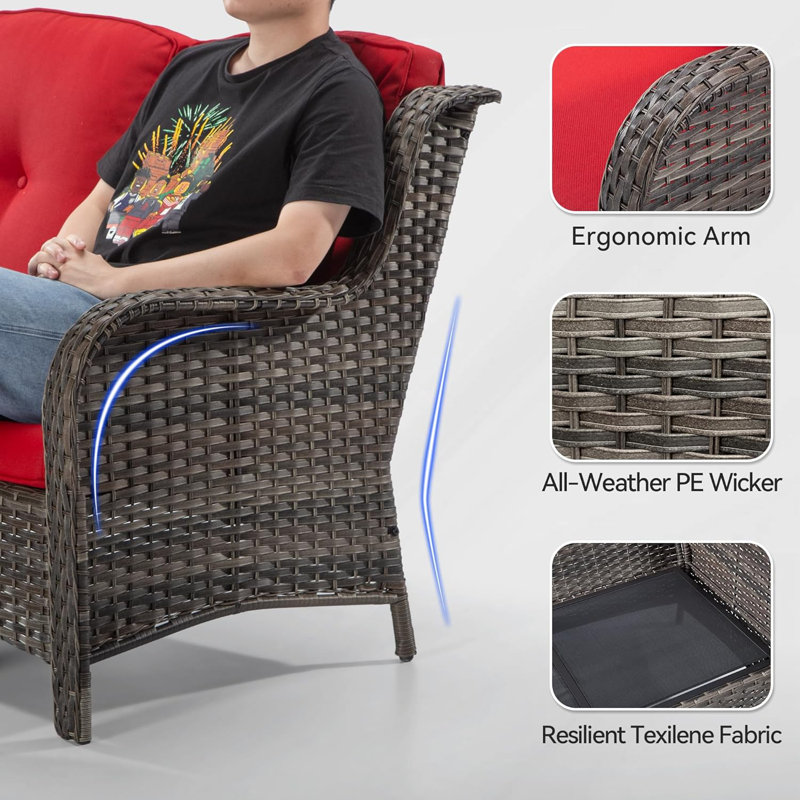 Ventress Wicker 7 - Person Patio Conversation Set with Cushions, Red