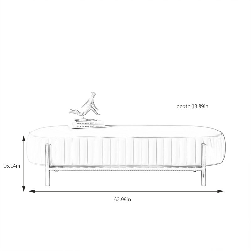 Banc rembourré en cuir Jacara, H 16,14 po x l 62,99 po x P 18,89 po