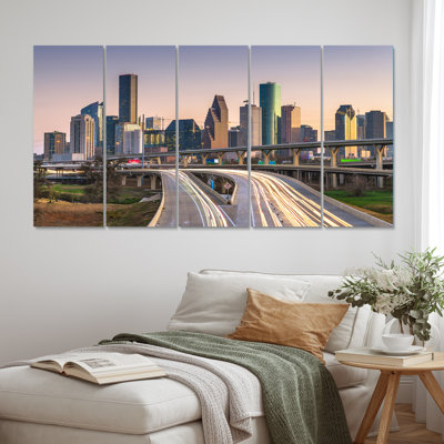 «Houston Texas Skyline - Cityscapes», reproduction d'art sur toile - 5 panneaux égaux