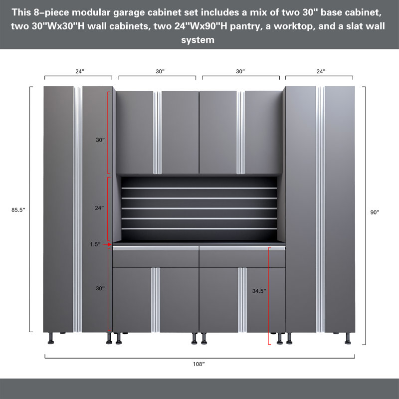 Premium Garage Cabinets 9' Storage Sets Solution with Adjustable Legs, Soft-Close Drawer & Door, Integrated Handles, Heavy Duty Plywood Box Construction, Tool and Equipment Organizer (Combo 9CS-011A)