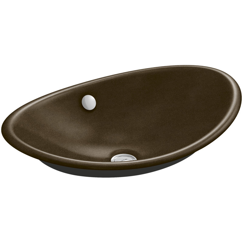 Lavabo de salle de bain vasque ovale en métal avec trop-plein Iron Plains, Noir et brun clair