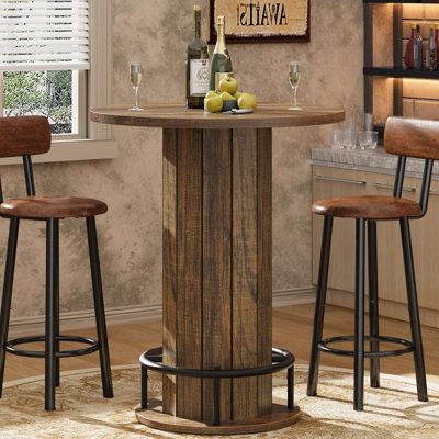 40" H Round Bar Table, Wood Bistro Pub Table with Metal Ring Footrest, Pub Cocktail Table for Living Room, Dining Room, Small Space (Only Table)