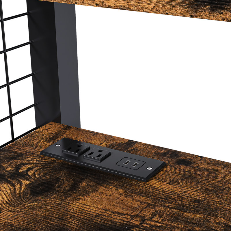 Lit mezzanine multi-usages avec tablette d'escalier, prises de courant et métal, pour zones de travail, bureau noir, tablettes, vis robustes, espaces compacts,