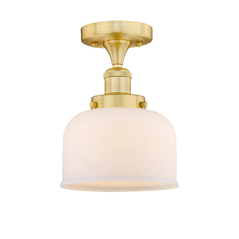 Thoa Glass Semi Flush Mount, Matte White, Satin Gold