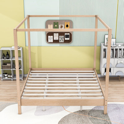 Lit plateforme à baldaquin en bois