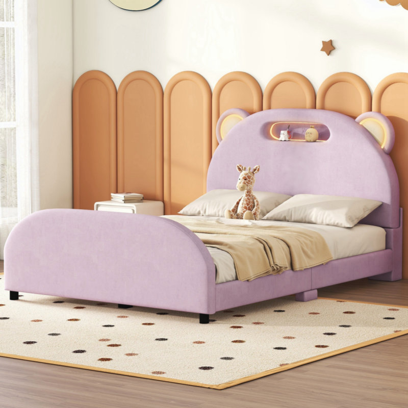 Lit plateforme tapissier Alzenia, Double, Rose