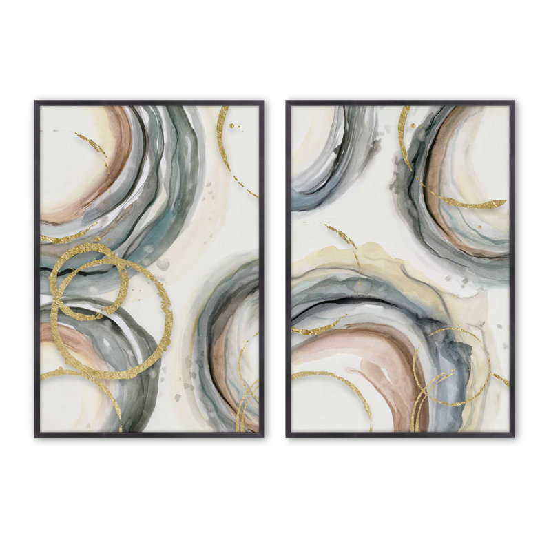Ensemble de 2 reproductions encadrées 20 "x 20" Golden Echoes, Zinc patiné, H 15,25 po x l 12,25 po