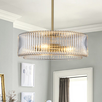 Luminaire suspendu tambour en verre nervuré à 3 lumières à intensité variable 