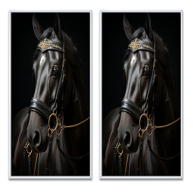 «Horse Elegance» - 2 pièces, Cadre blanc, H 40 po x l 40 po