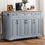 Grand îlot de cuisine de 54 pouces avec abattant en bois d'hévéa, chariot de cuisine à roulettes en relief sur 4 roues avec 4 portes et 3 tiroirs, îlot de cuisine avec rangement pour la cuisine, salle à manger, gris-bleu-1624588209