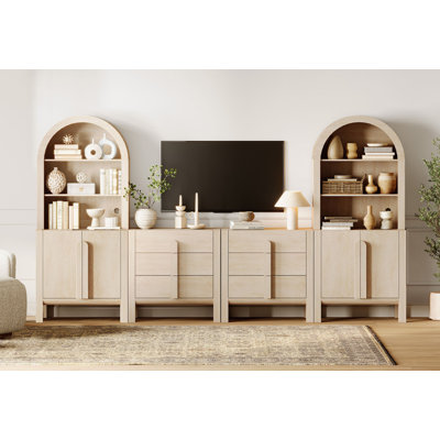 Meuble télé 126 po Mid-Century moderne jusqu'à 70 po, commode à 6 tiroirs, console en bois avec rangement pour le salon et la chambre à coucher