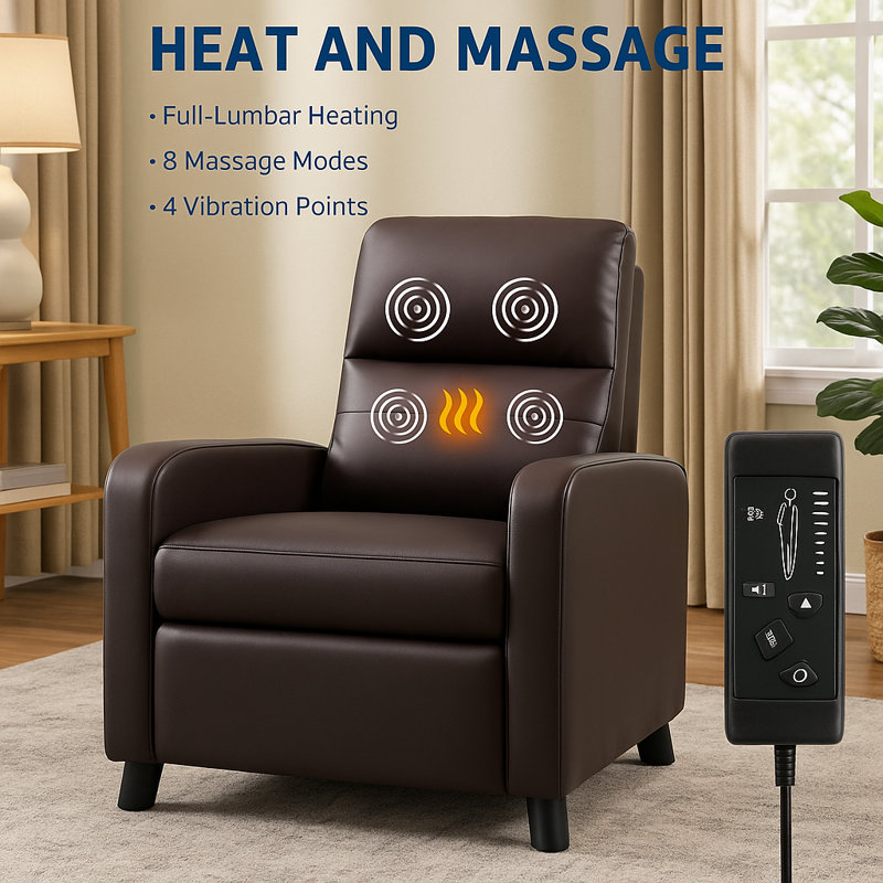Power Recliner Chair, with Massage and Heat, Brown