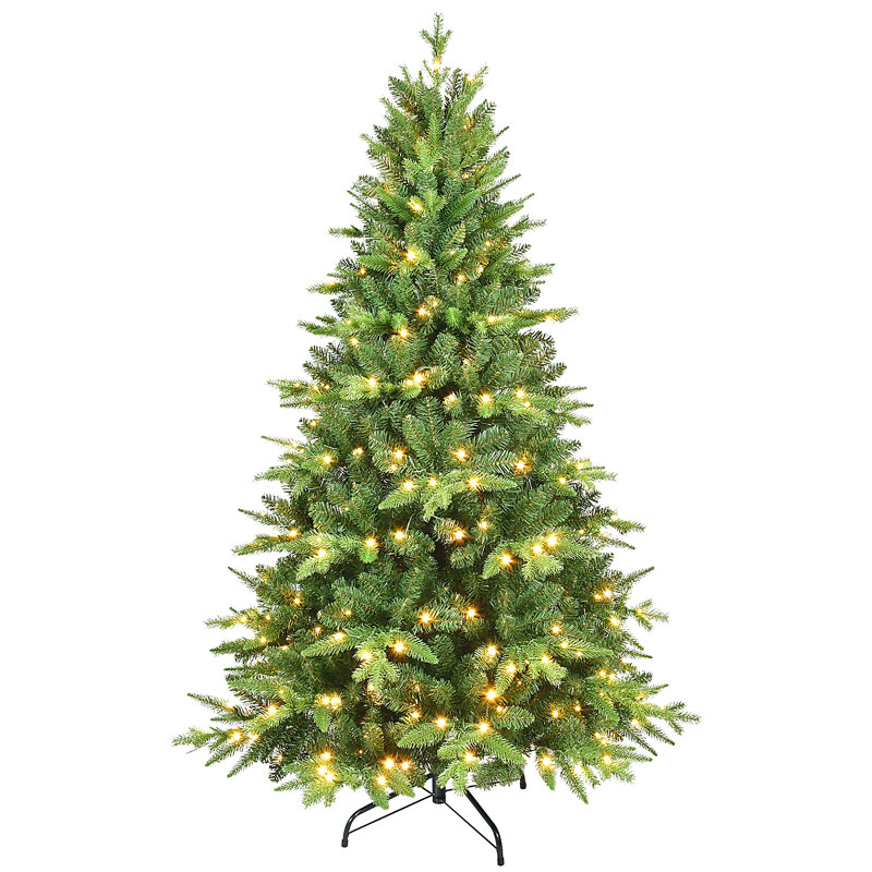  Arbre de Noël pré-éclairé avec 350 lumières DEL blanc chaud, arbre articulé réaliste en PE + PVC avec 1228 pointes, 76'