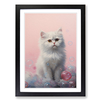Persian Cat Bubble Gum Painting - Single Picture Frame Print on Wood