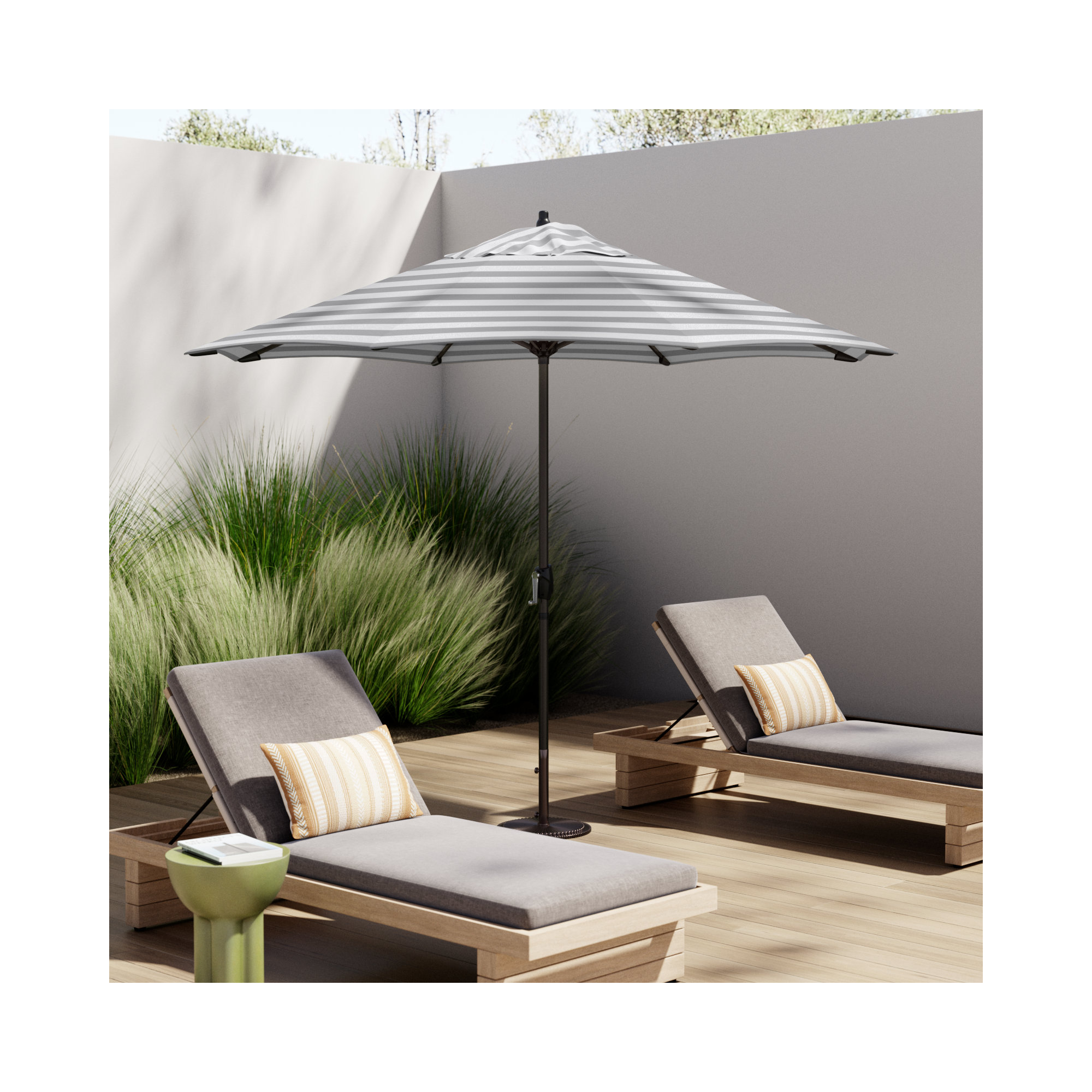 Stevie 108'' Outdoor Umbrella, Gray White Cabana Stripe
