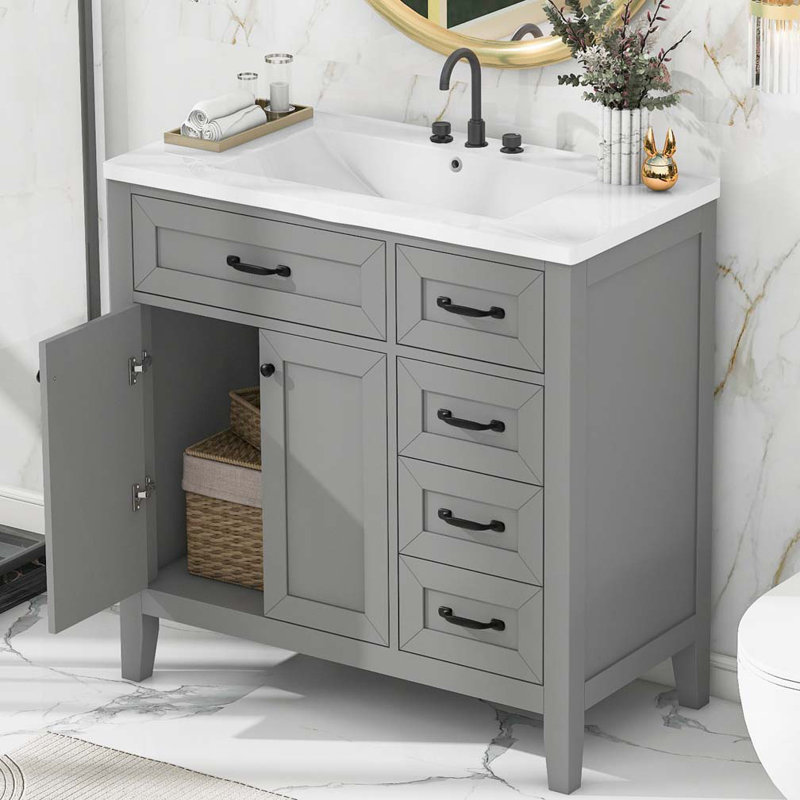 Meuble-lavabo 36 po avec lavabo, Gris