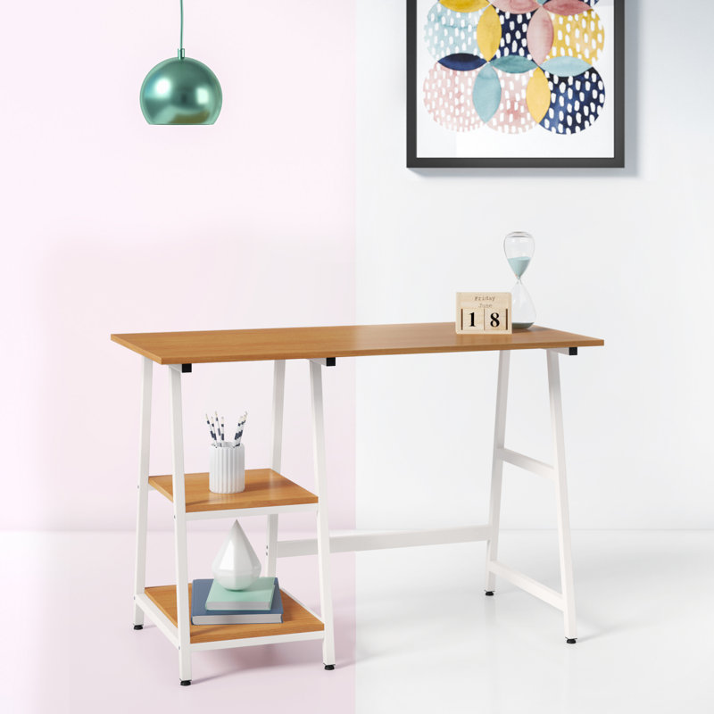 Metal Base Writing Desk, Oak