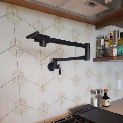 Robinet de cuisine à 2 poignées avec bras rétractable, robinet de cuisine mural, noir mat