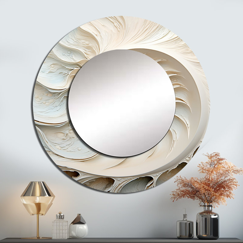 Selmir ivoire infini sel de mer en spirale - grand miroir Nautilus, miroir mural décoratif rond blanc, impression d'art en métal