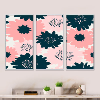 " Pink And Black Flowers II " 3 - Pieces