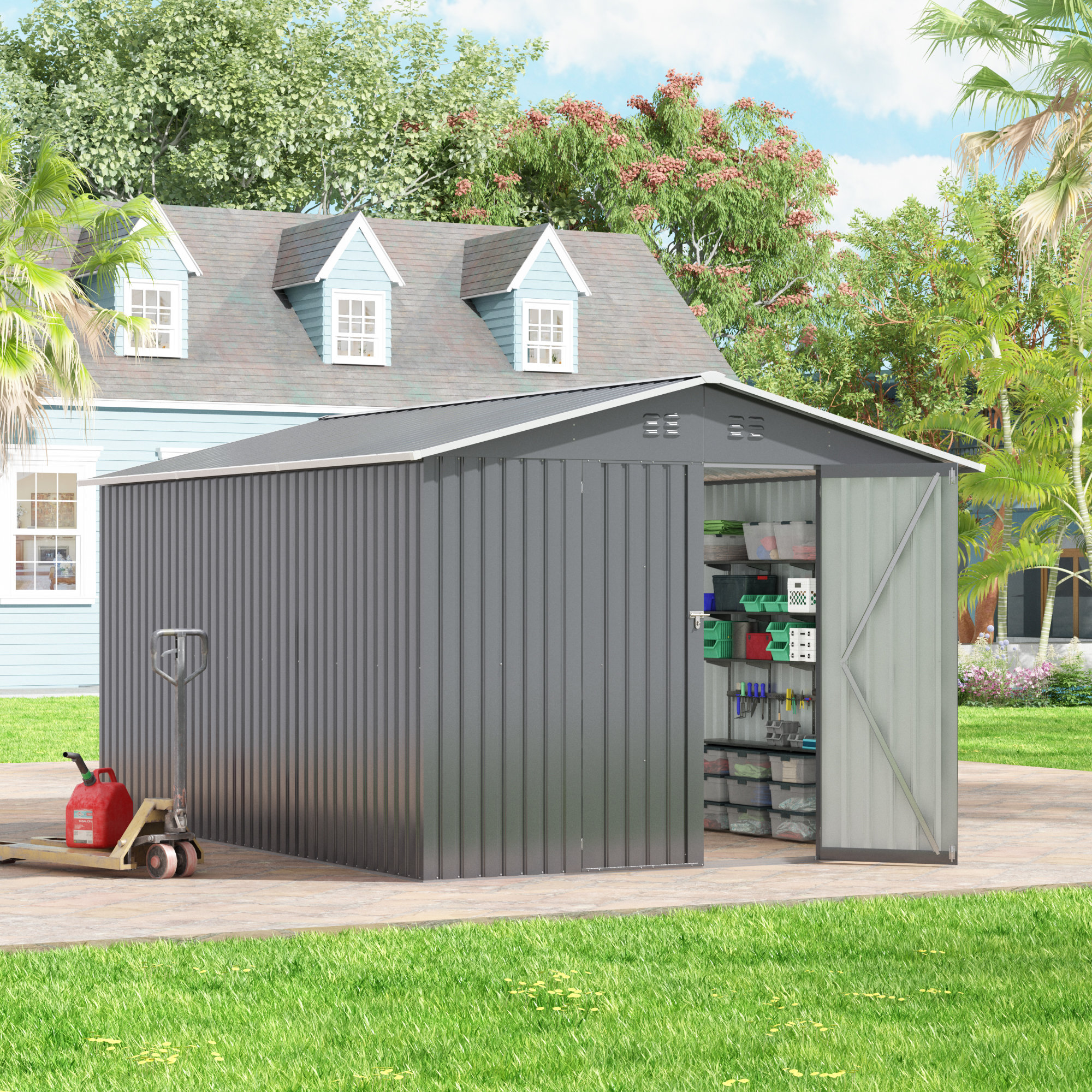 Jaxpety 10 x 12 FT Outdoor Storage Shed, Large Metal Tool Sheds with ...