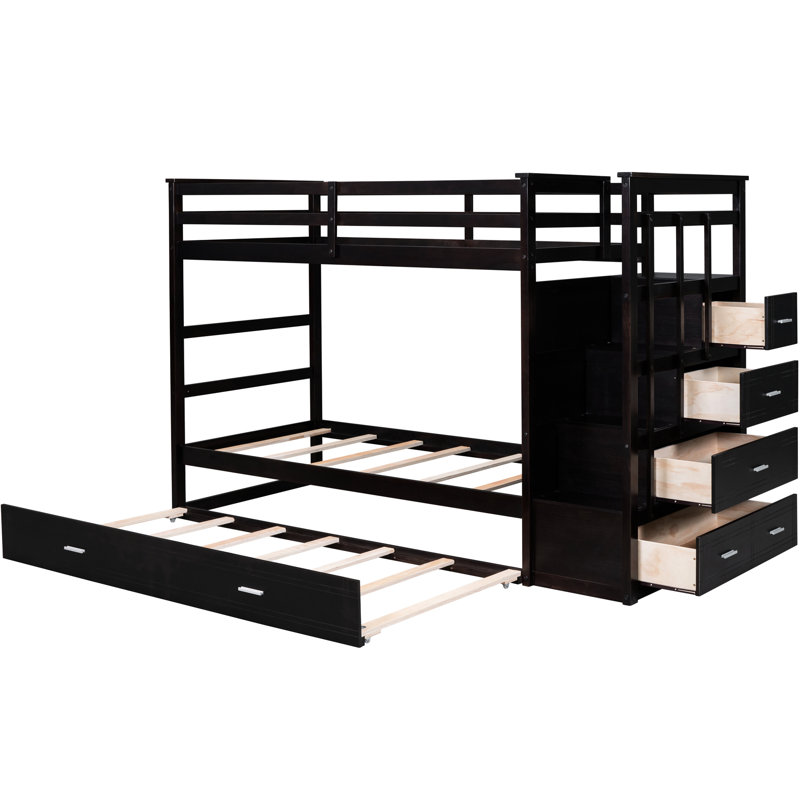 Lit simple superposé simple avec escalier stable et rangement fonctionnel - Bois massif pour les chambres à coucher - Structure en pin gigogne