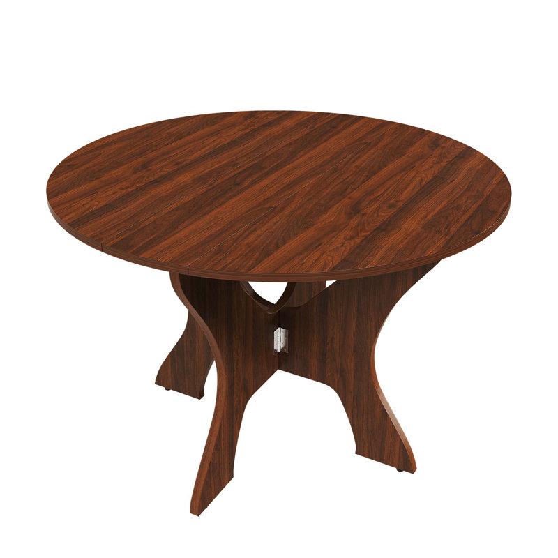 43 Inch Space Saving Folding Dining Table, Walnut Veneer MDF Top Indoor Outdoor Universal Table, Walnut