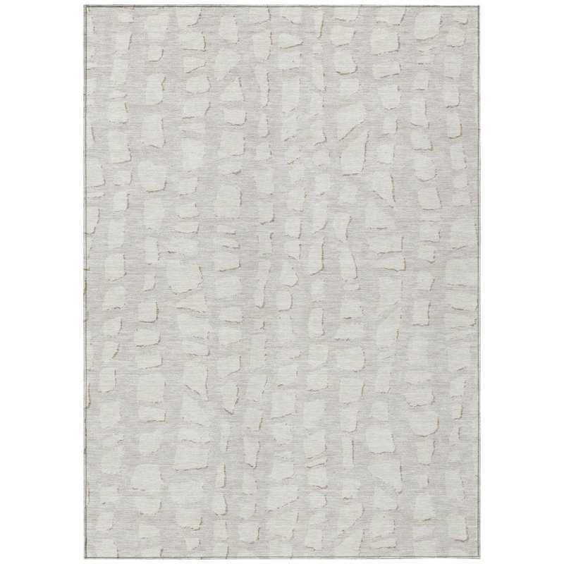 Tapis extérieur lavable abstrait ivoire et beige 5 pi x 8 pi