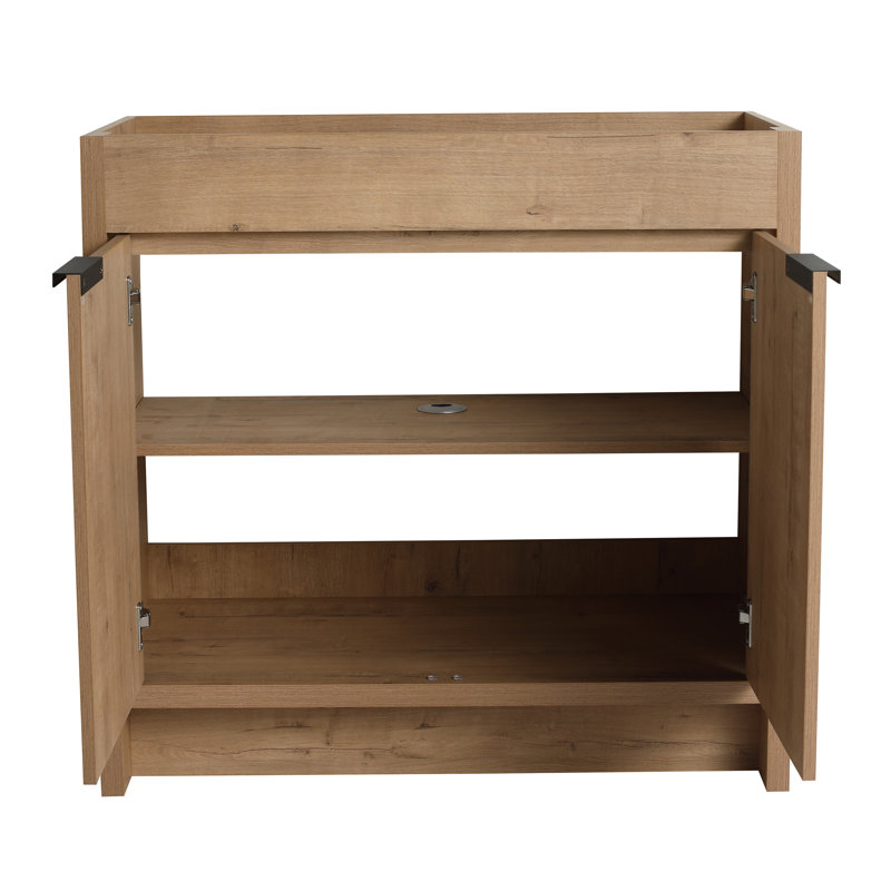 Base de meuble-lavabo simple 36 po avec tablette réglable, Imitation chêne